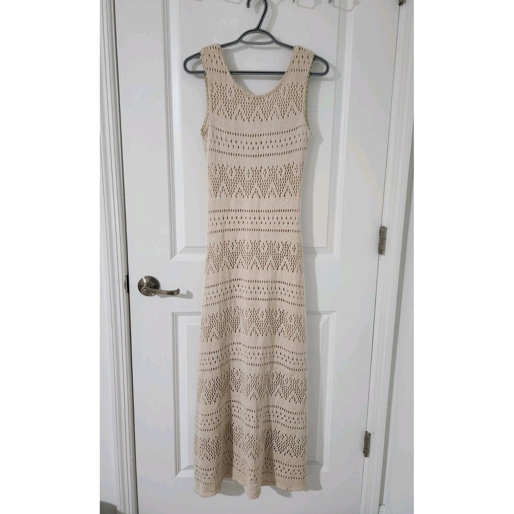 AGGEL Women's Knit Maxi Dress Sleeveless Cotton Blend Beige Size M‎